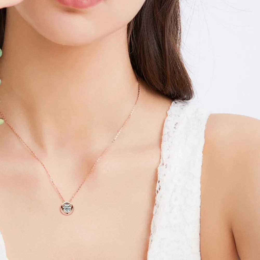 1 Carat Moissanite 925 Sterling Silver Necklace Rose Gold One Size