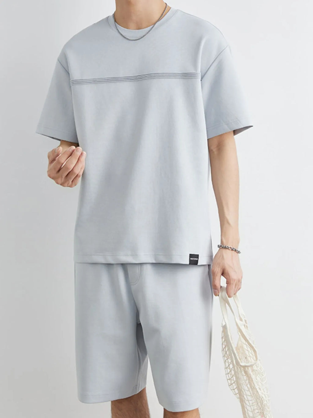 men's men's plus size round neck short sleeve top and shorts set - front view