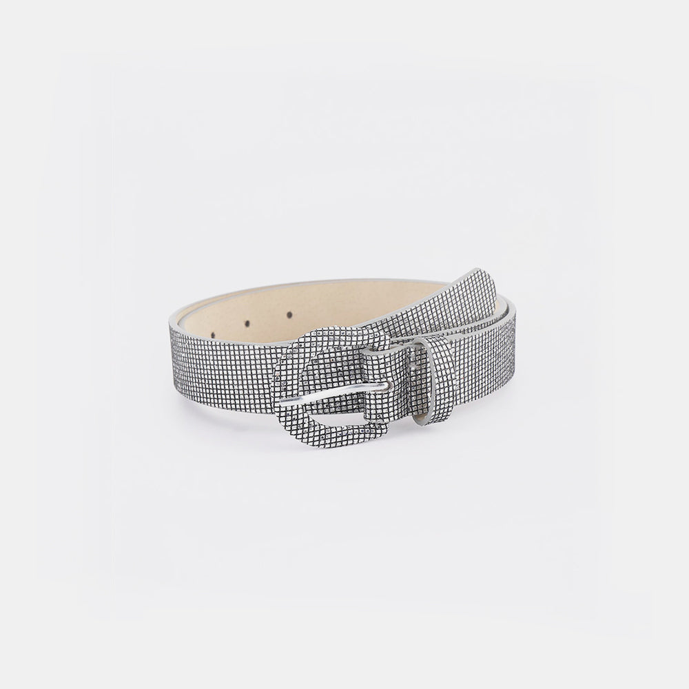 Sequin PU Leather Belt Light Gray