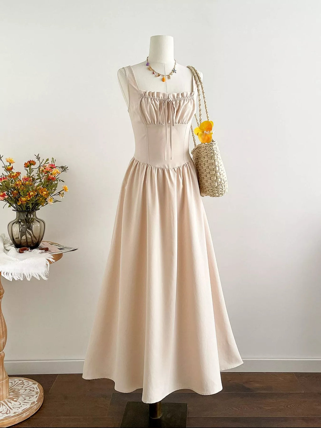 women's square neck sleeveless a-line dress - styled view