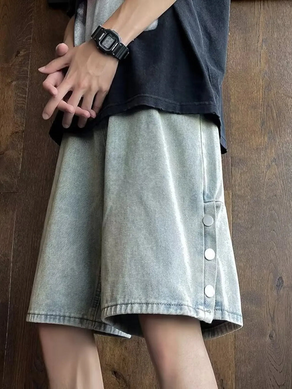 men's men's plus size loose fit wash denim shorts - styling option