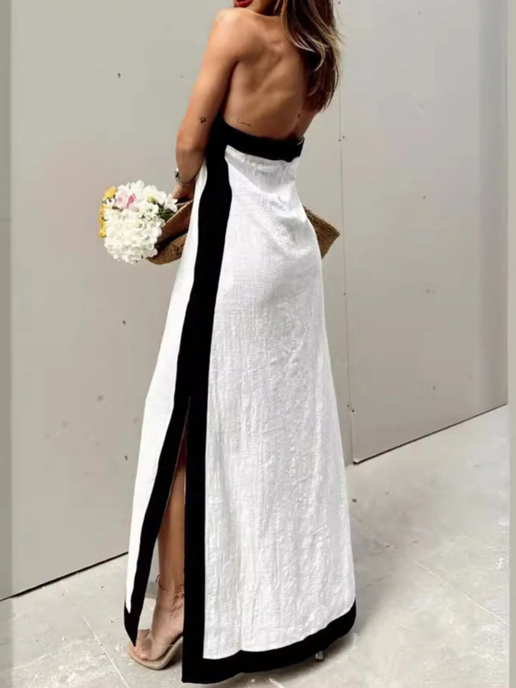 women's contrast halter sleeveless maxi dress - product detail