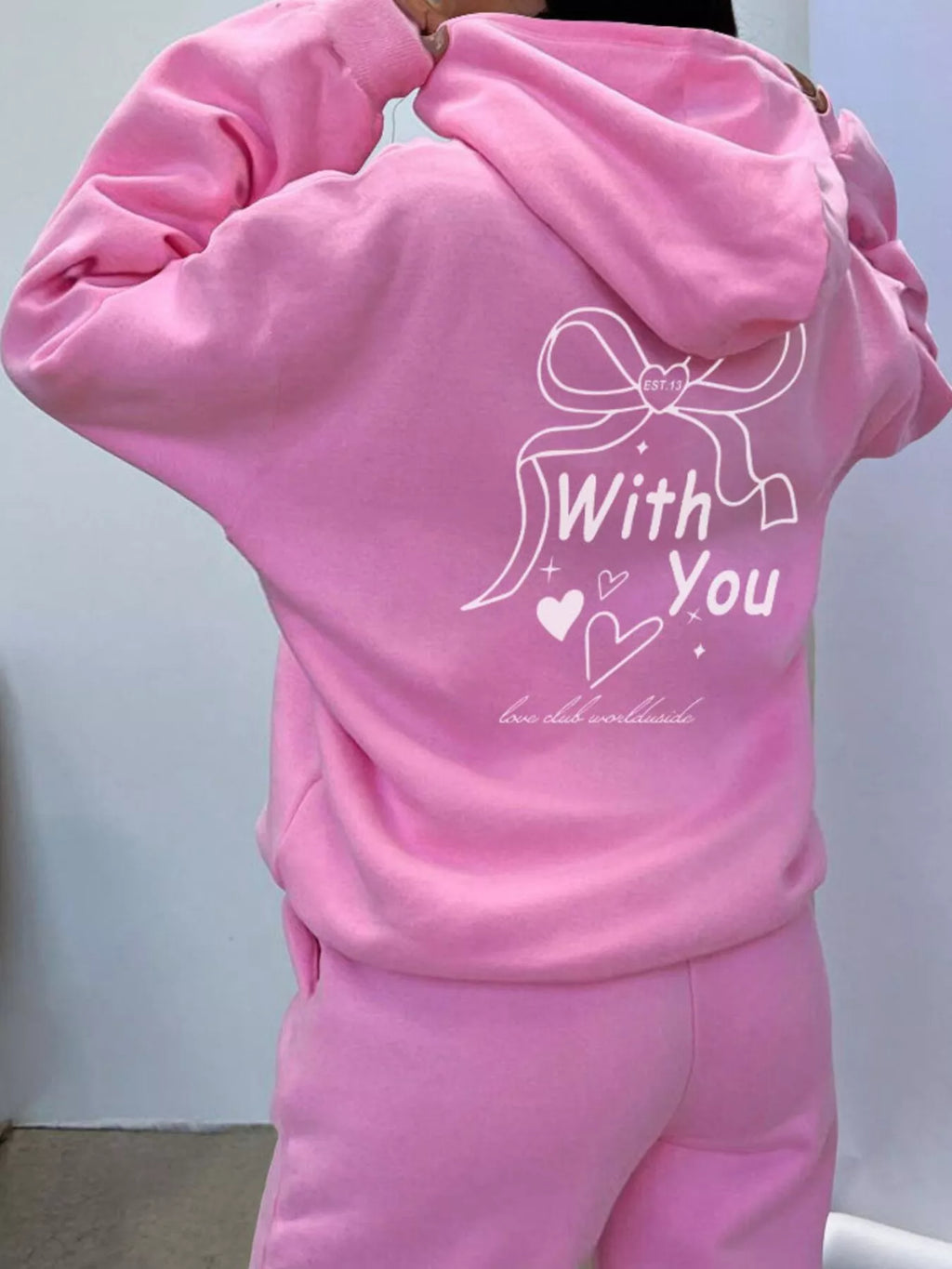 women's dropped shoulder hoodie and pants set - styling option