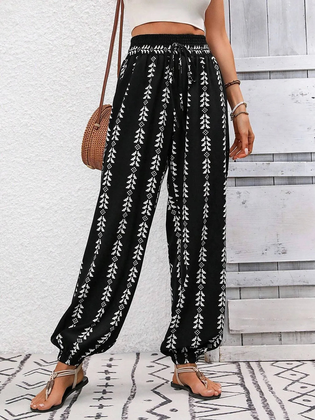 Printed Wide Leg Pants Black