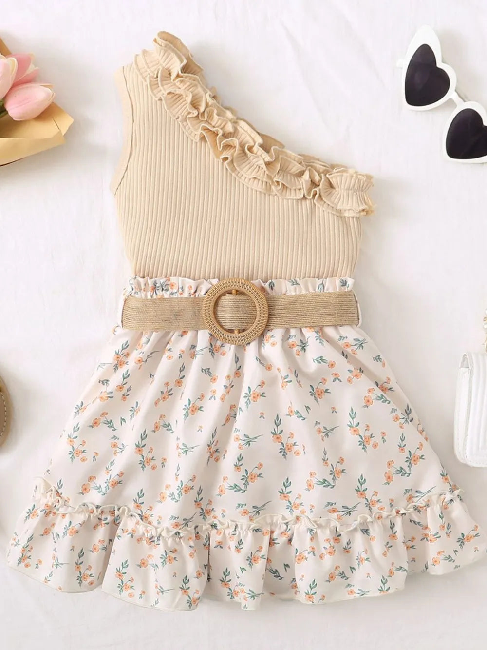 single shoulder top and printed skirt set — stylish clothing for kids