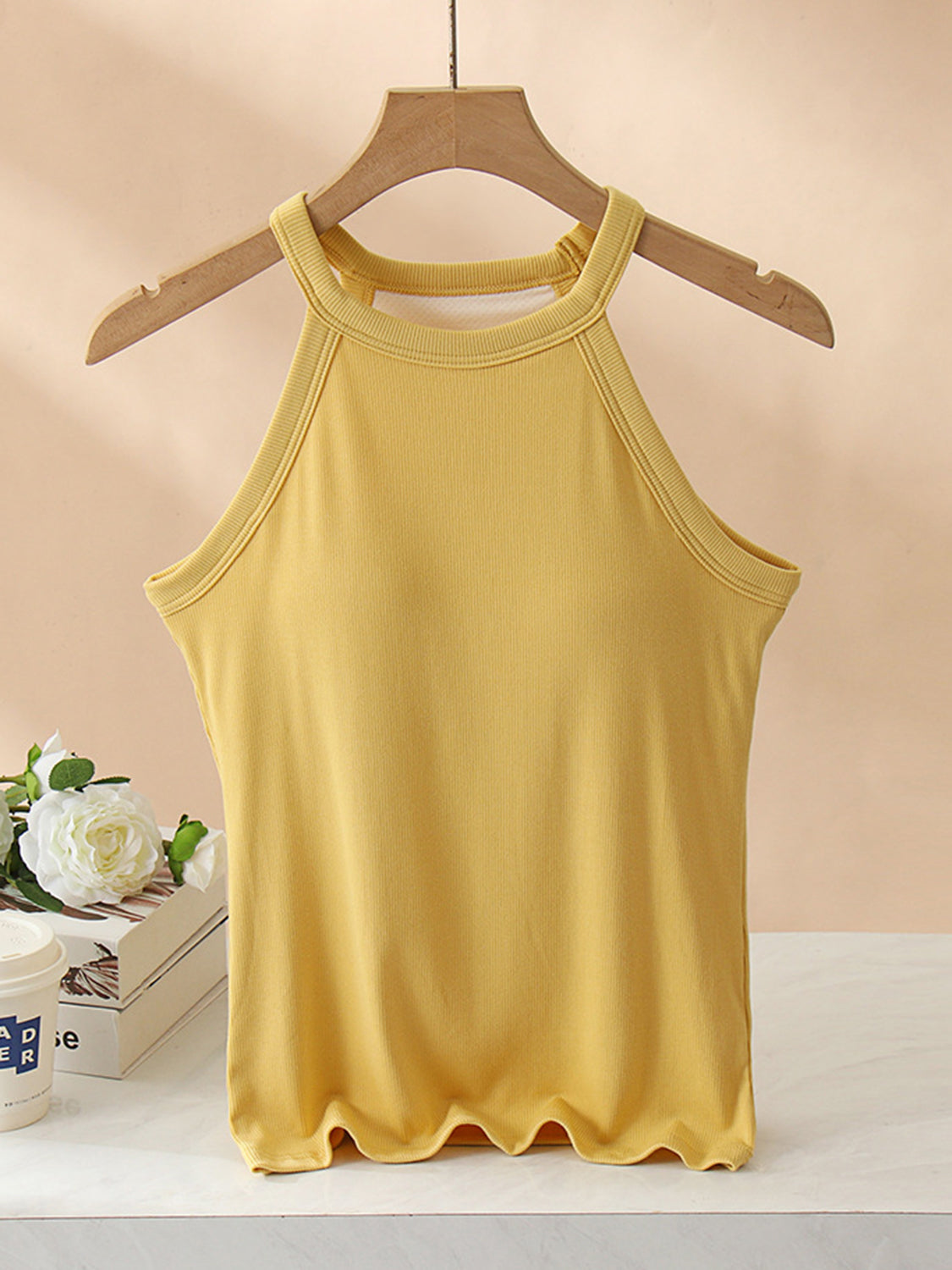 Grecian Neck Tank With Chest Pads Mustard