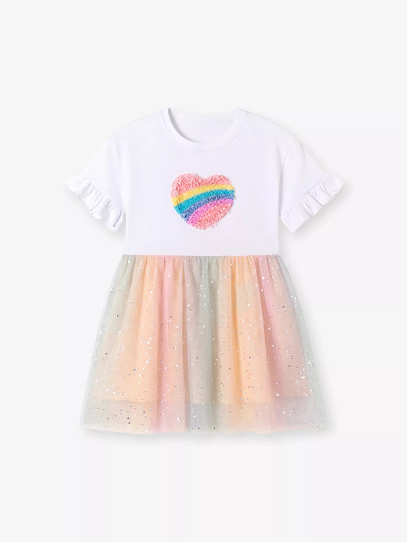 women's children's rainbow heart tulle dress - alternate angle
