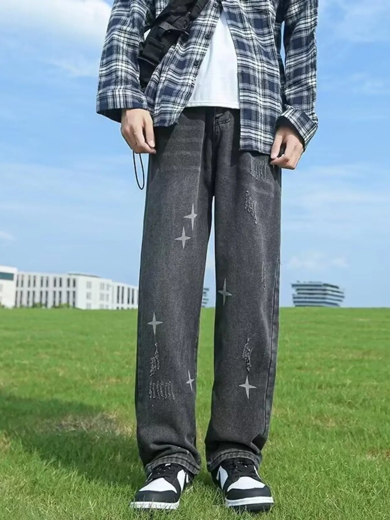 men's men's full size distressed wide leg jeans plus size - main product image