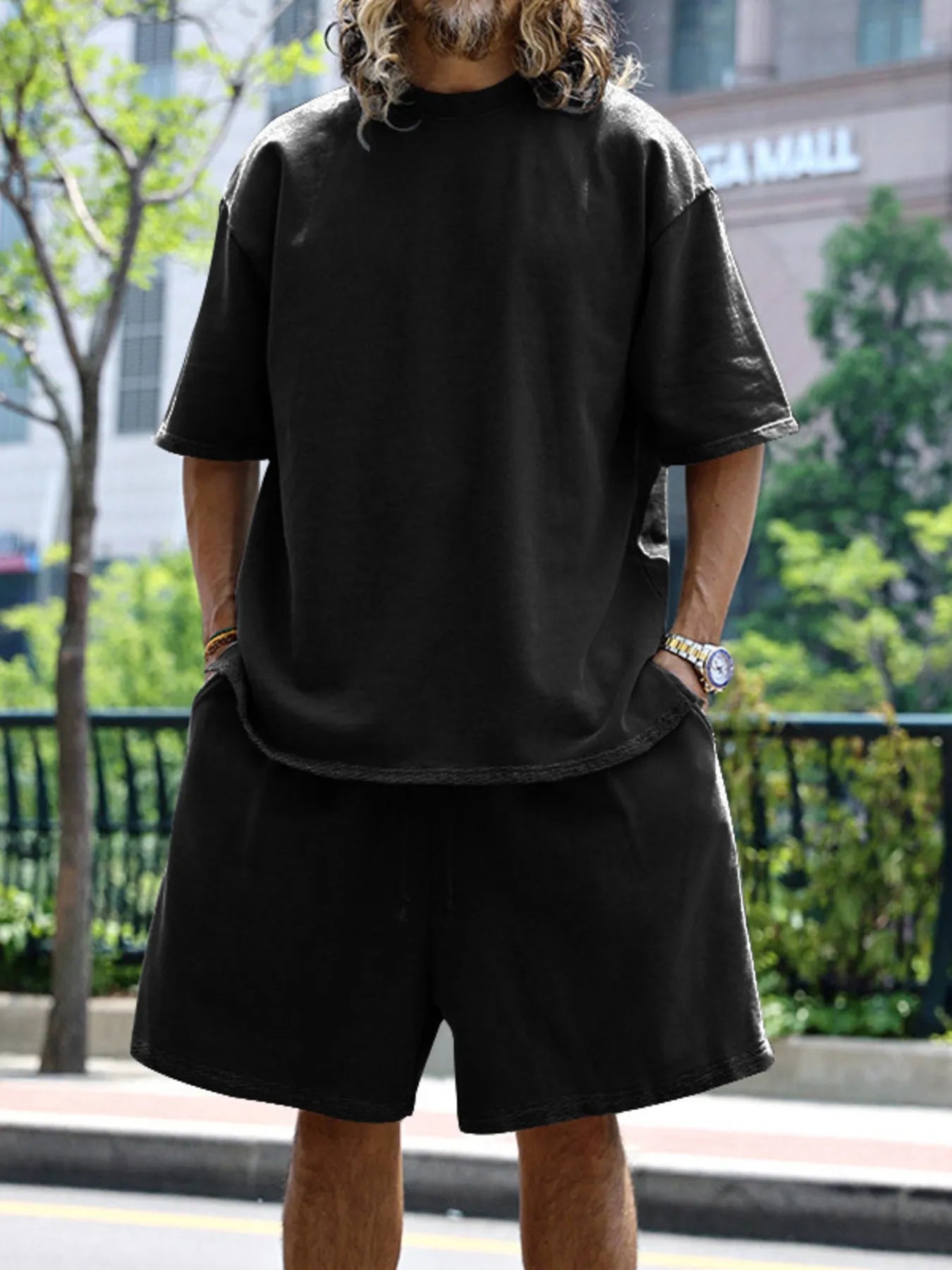 men's men's full size round neck short sleeve top and shorts set plus size - styling option