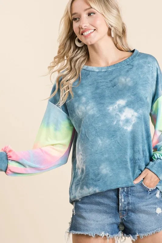 women's bibi tie dye french terry top with contrast tie dye - additional image
