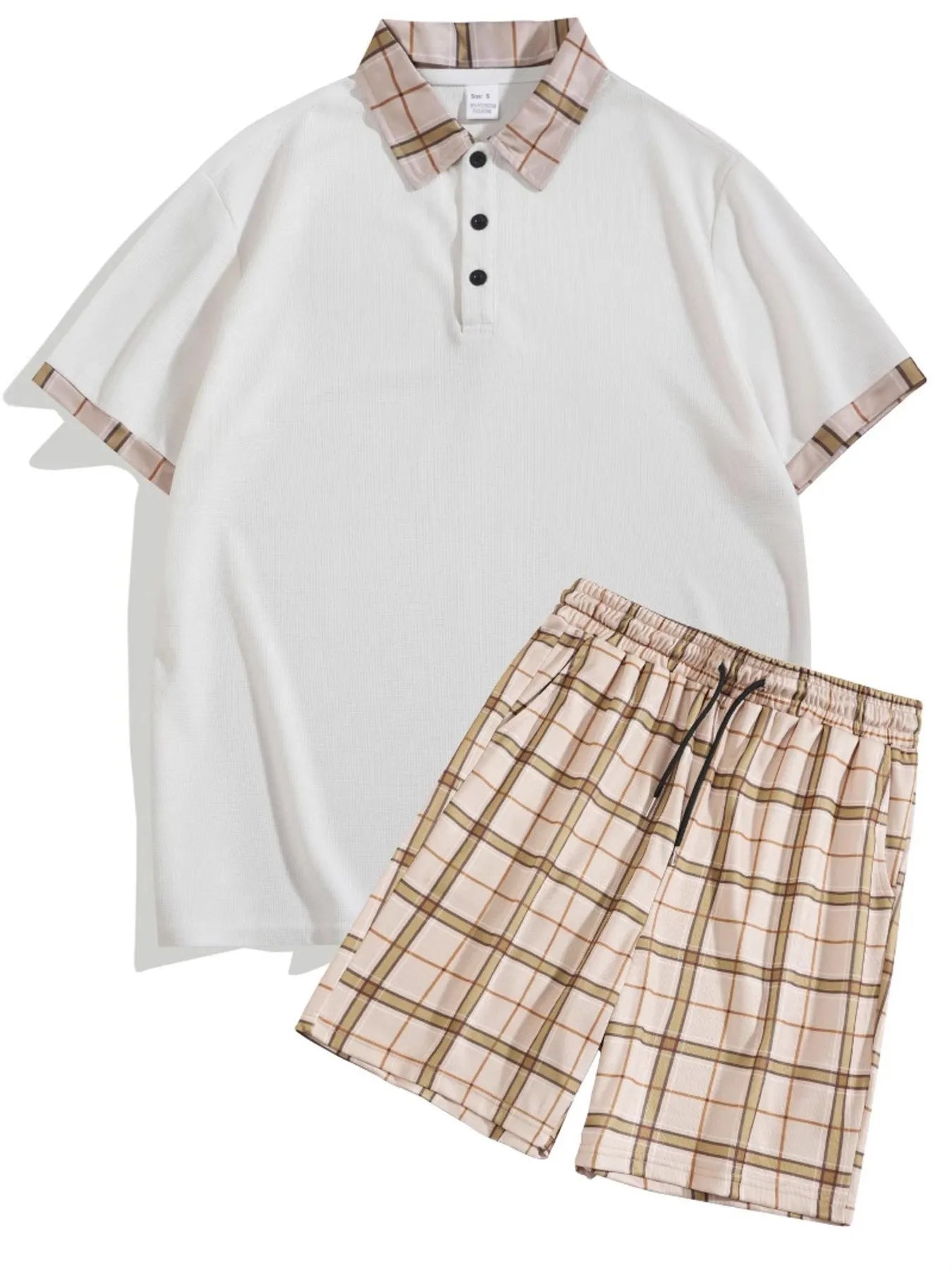 men's men's full size classic plaid collar polo and shorts set plus size - product detail