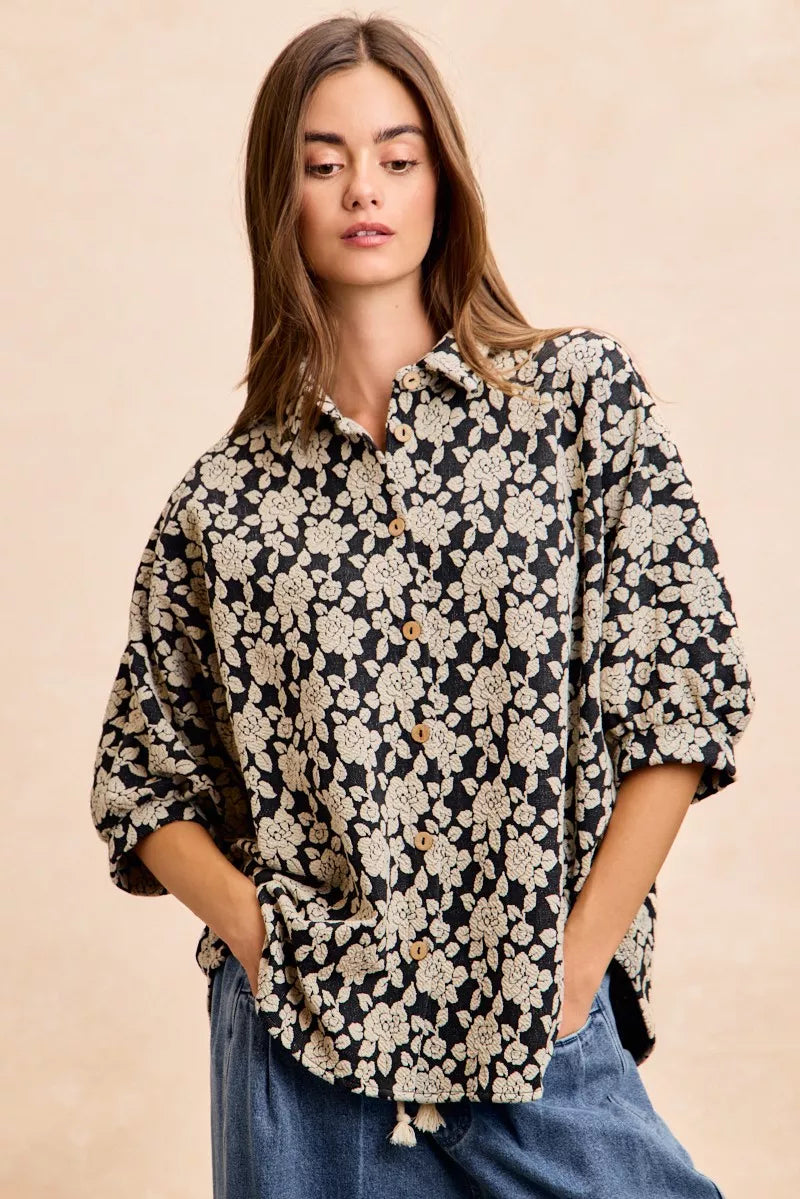 women's bibi floral jacquard short dolman sleeves shirt - product detail