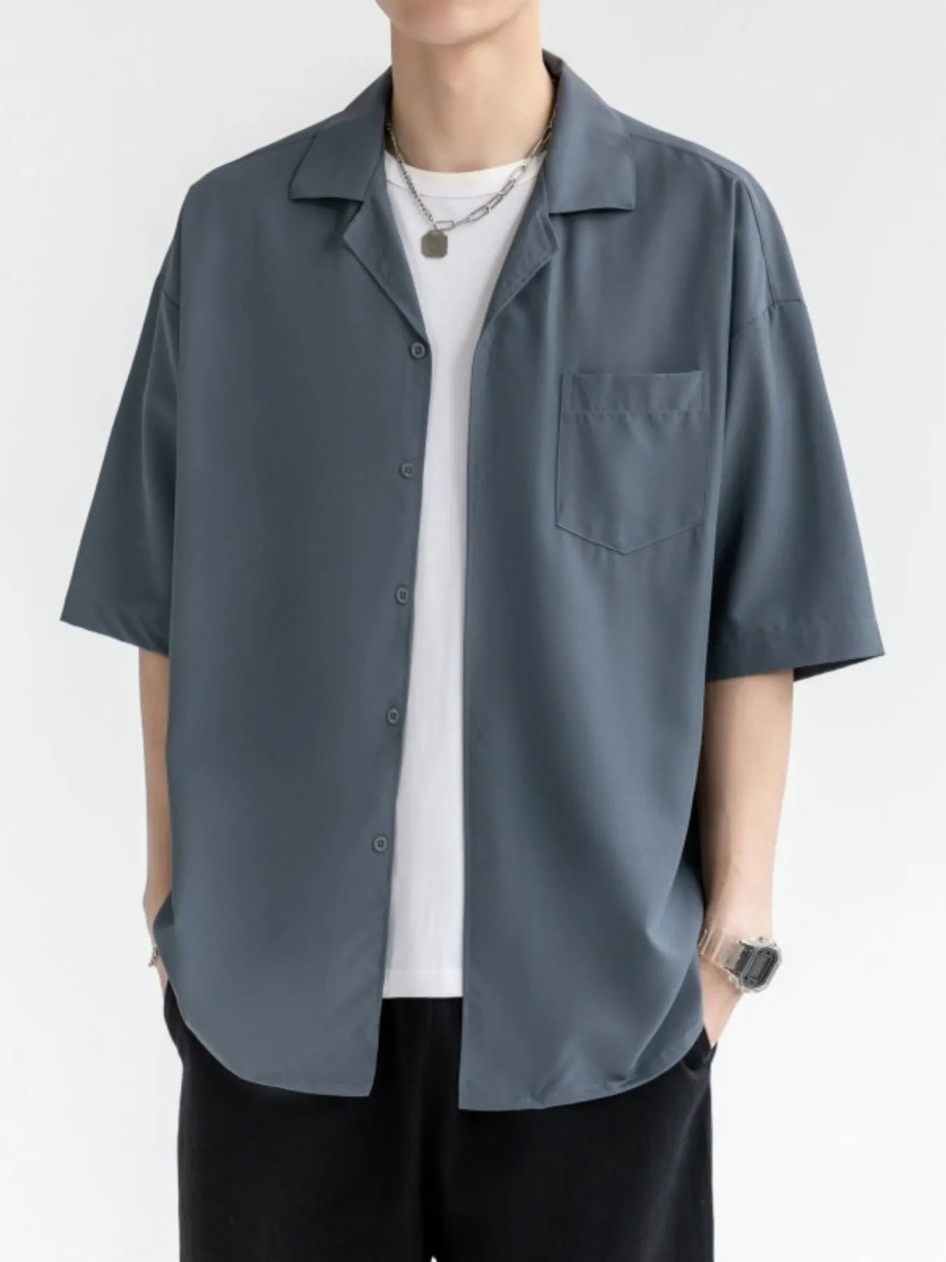 men's men's plus size button up half sleeve shirt - extra view
