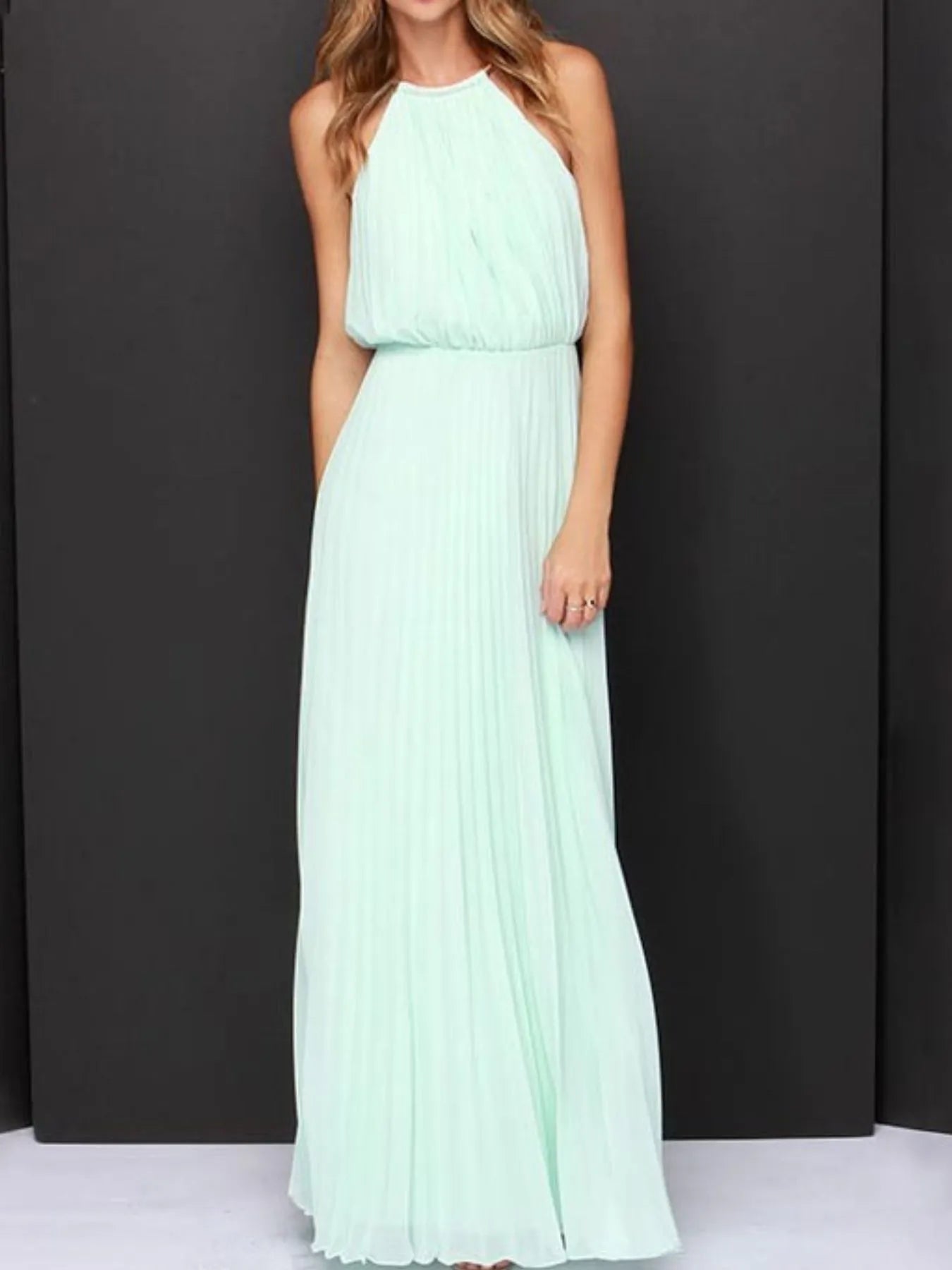 Pleated Sleeveless Maxi Tank Dress Light Green