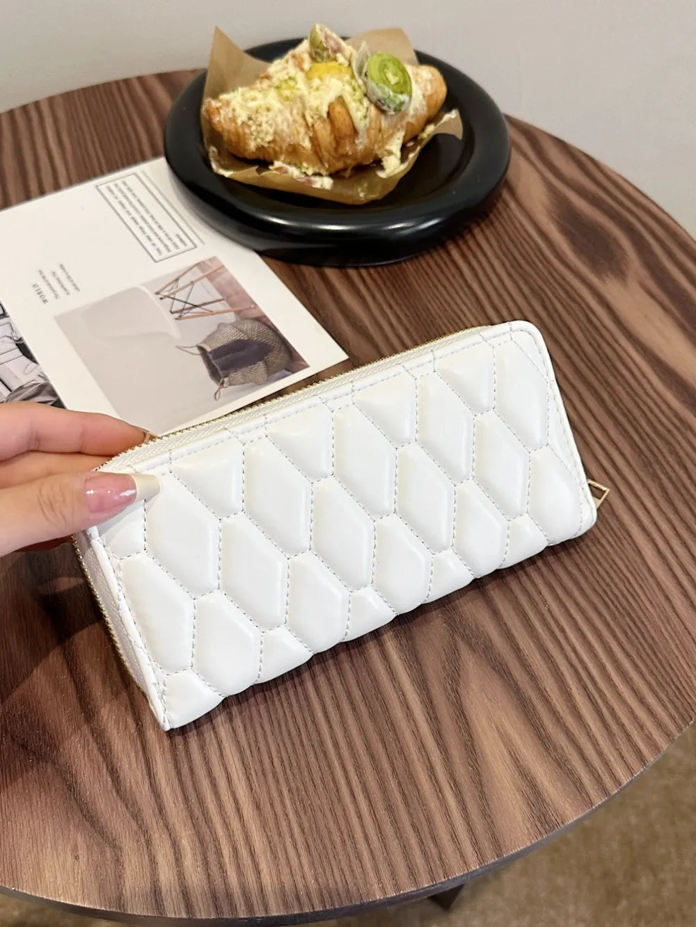 PU Leather Solid Color Wallet White Hexagon One Size