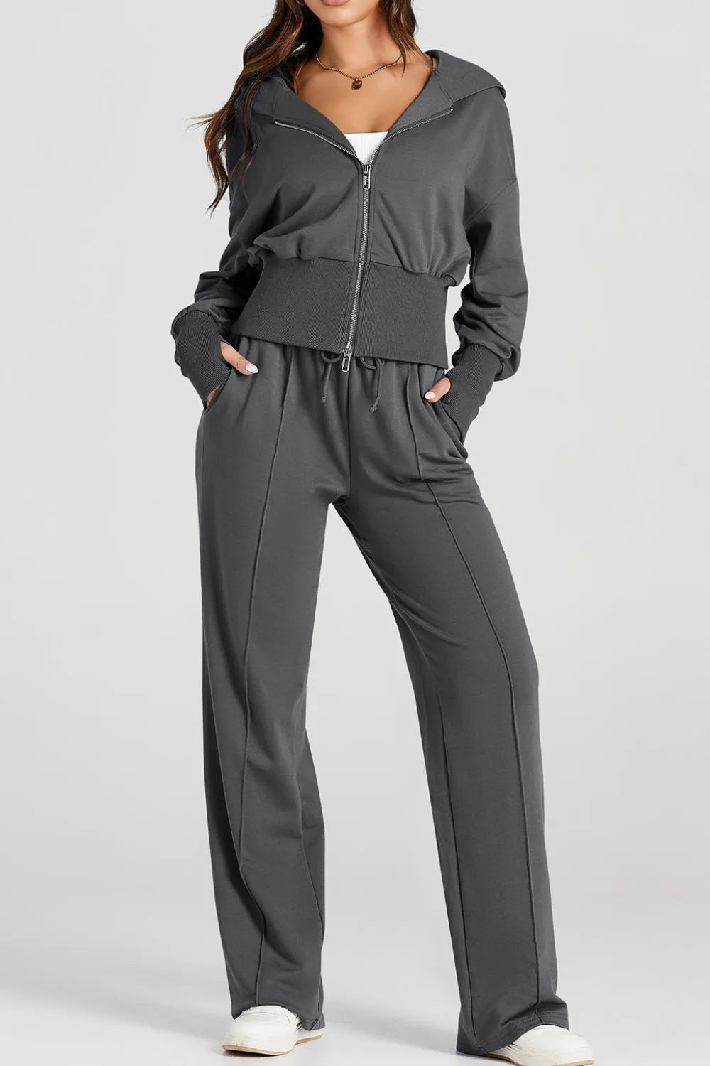 women's zip-up hoodie and pants active set - product detail