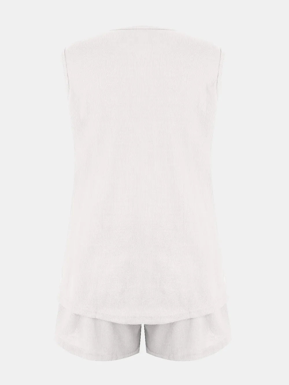 Full Size Waffle-Knit Notched Top and Shorts Set White