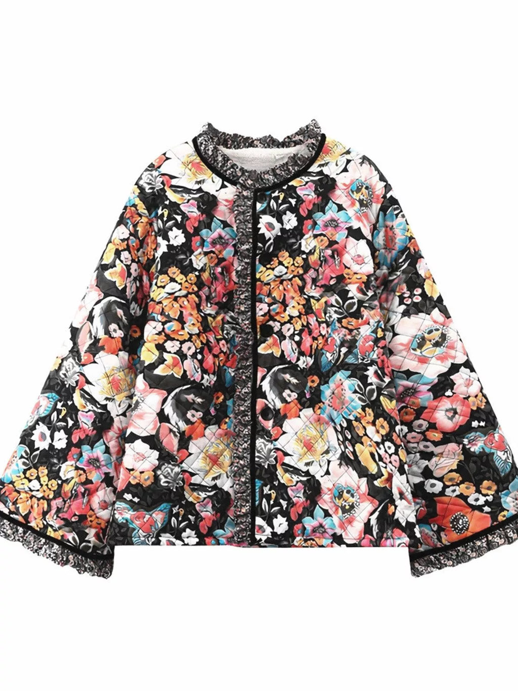 women's full size floral print quilted sherpa-lined jacket plus size - product detail