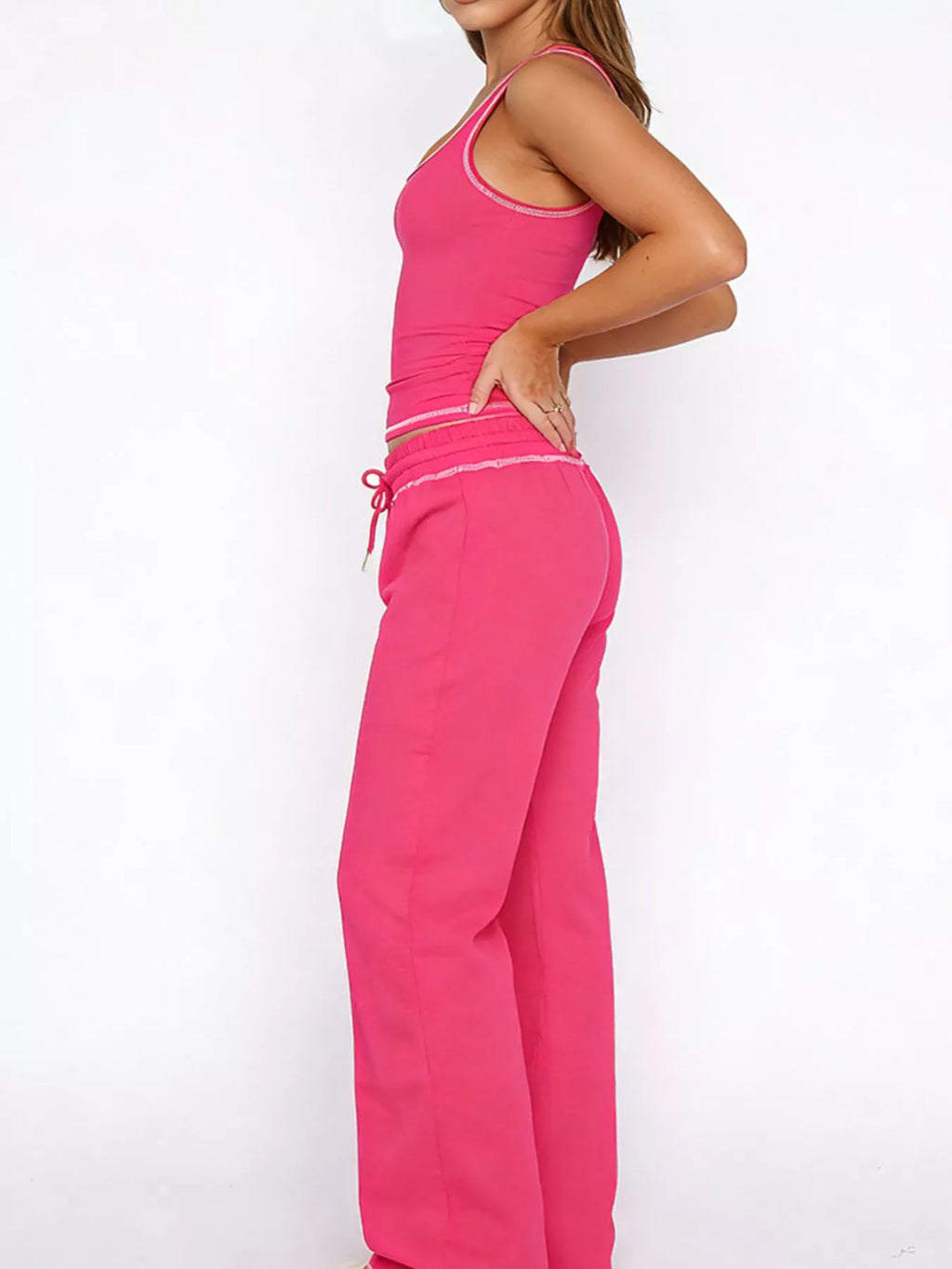 women's scoop neck tank top and drawstring pants set - additional image