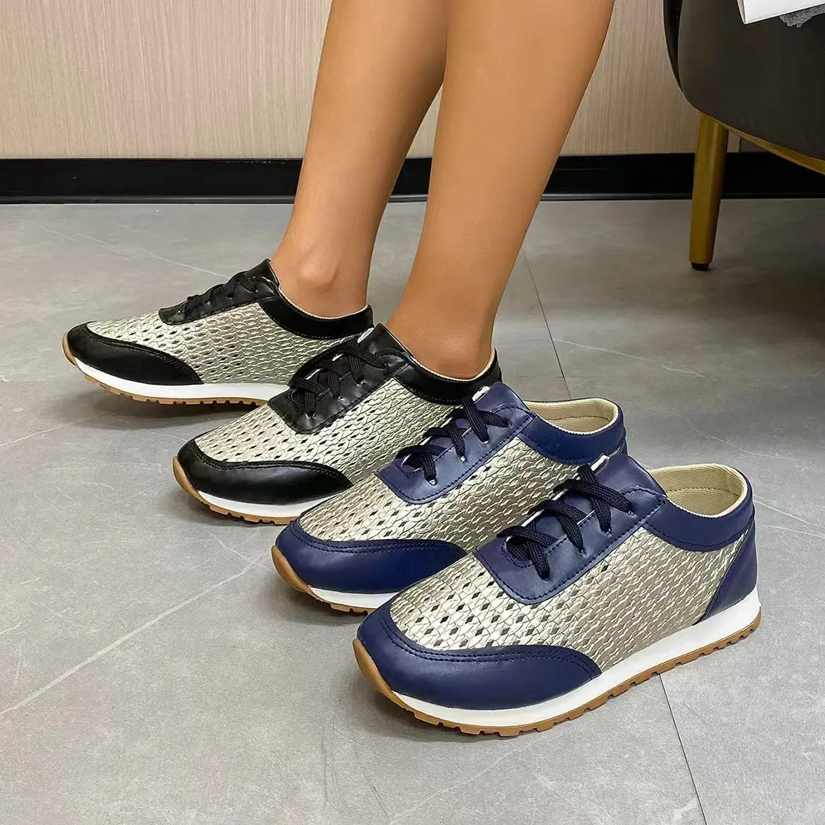 women's breathable lace up sneakers - styled view