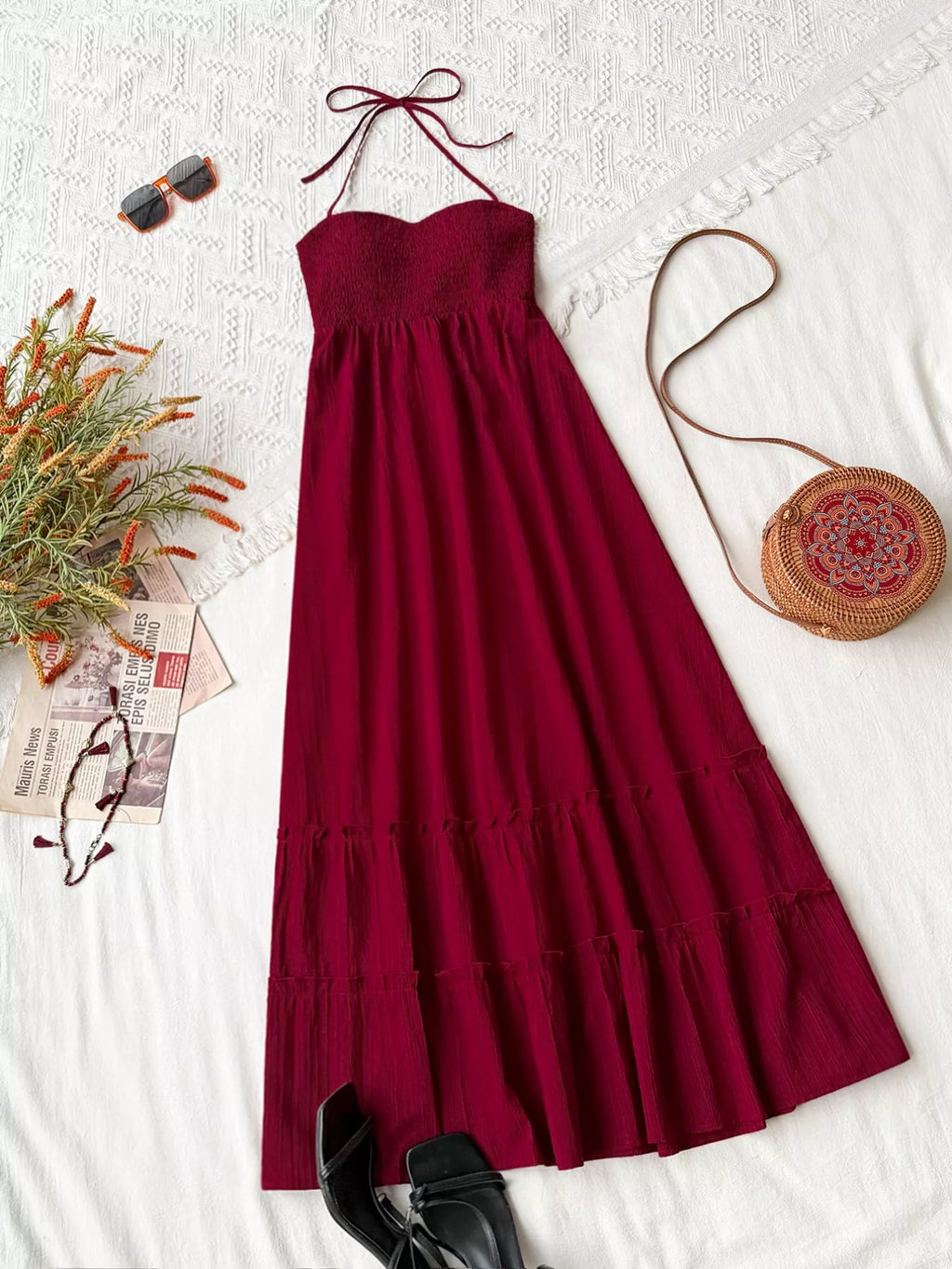 women's sweetheart neck halter neck tiered dress - extra view