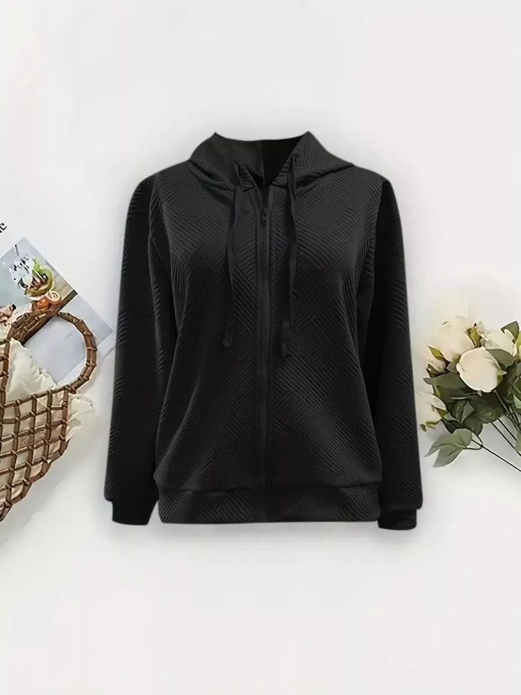 women's textured zip-up hooded jacket - lifestyle shot