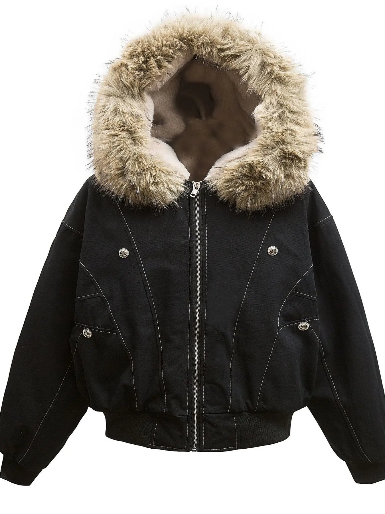 faux shearling winter jacket for women paired with denim