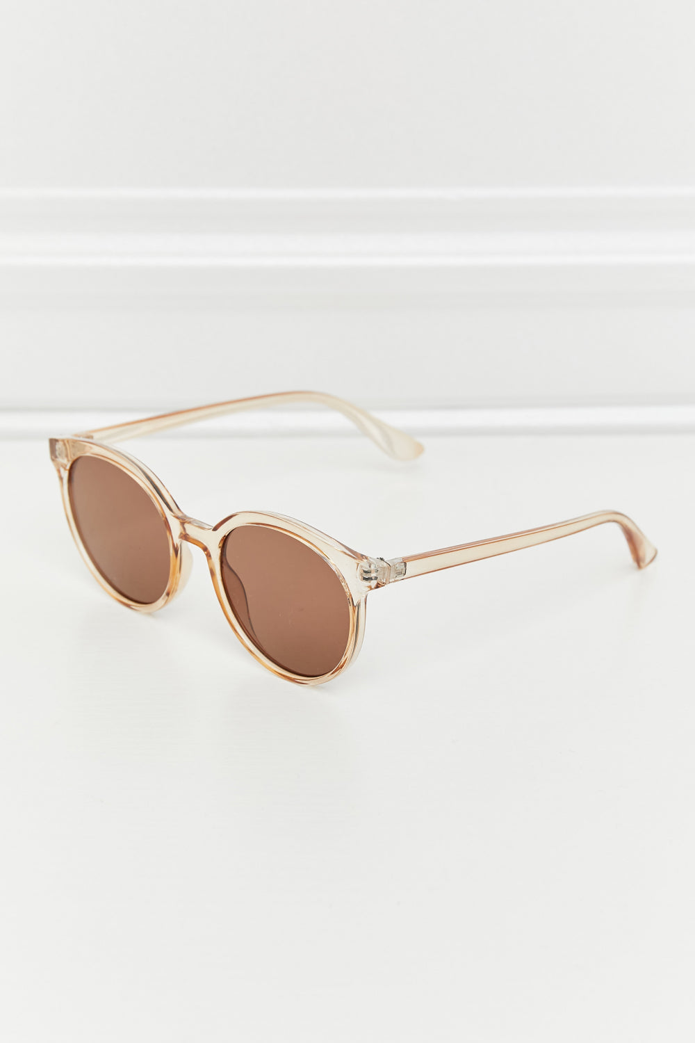 Round Full Rim Polycarbonate Frame Sunglasses Tan One Size