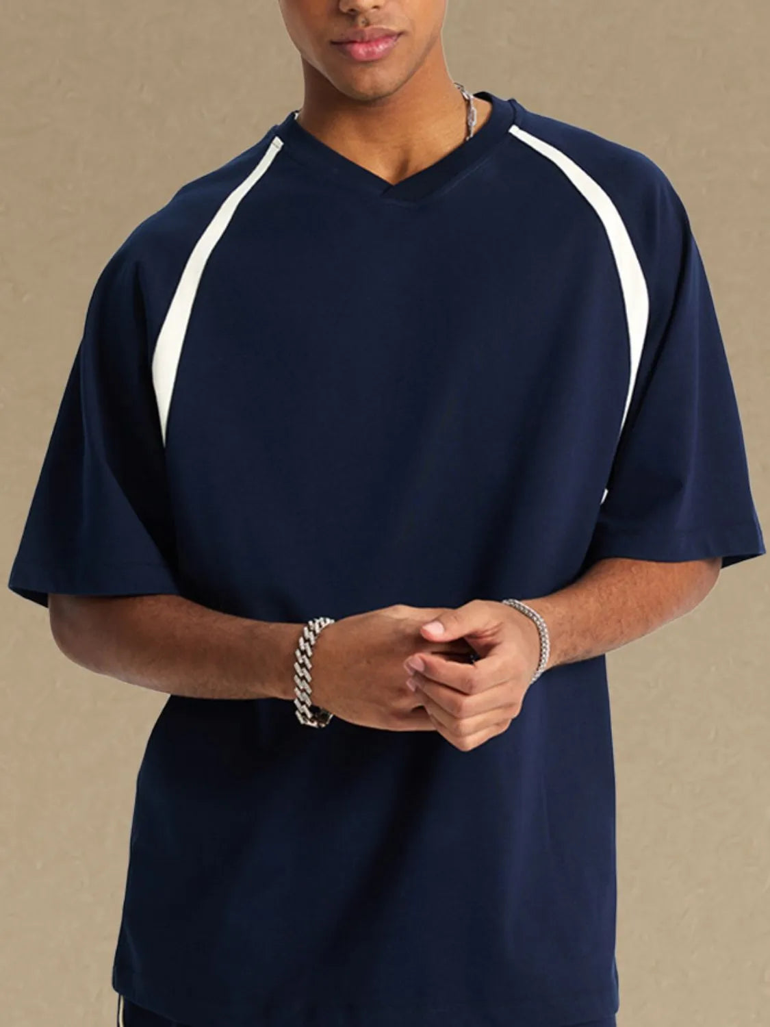 Men's Contrast Round Neck Half Sleeve T-Shirt