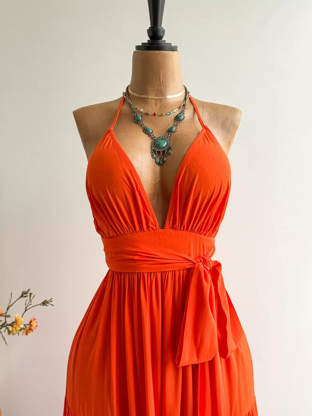 women's halter neck tiered dress - side view