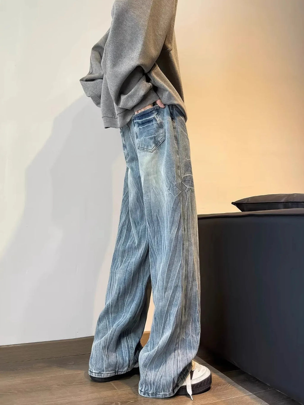 men's men's full size vintage wash wide leg jeans plus size - product detail
