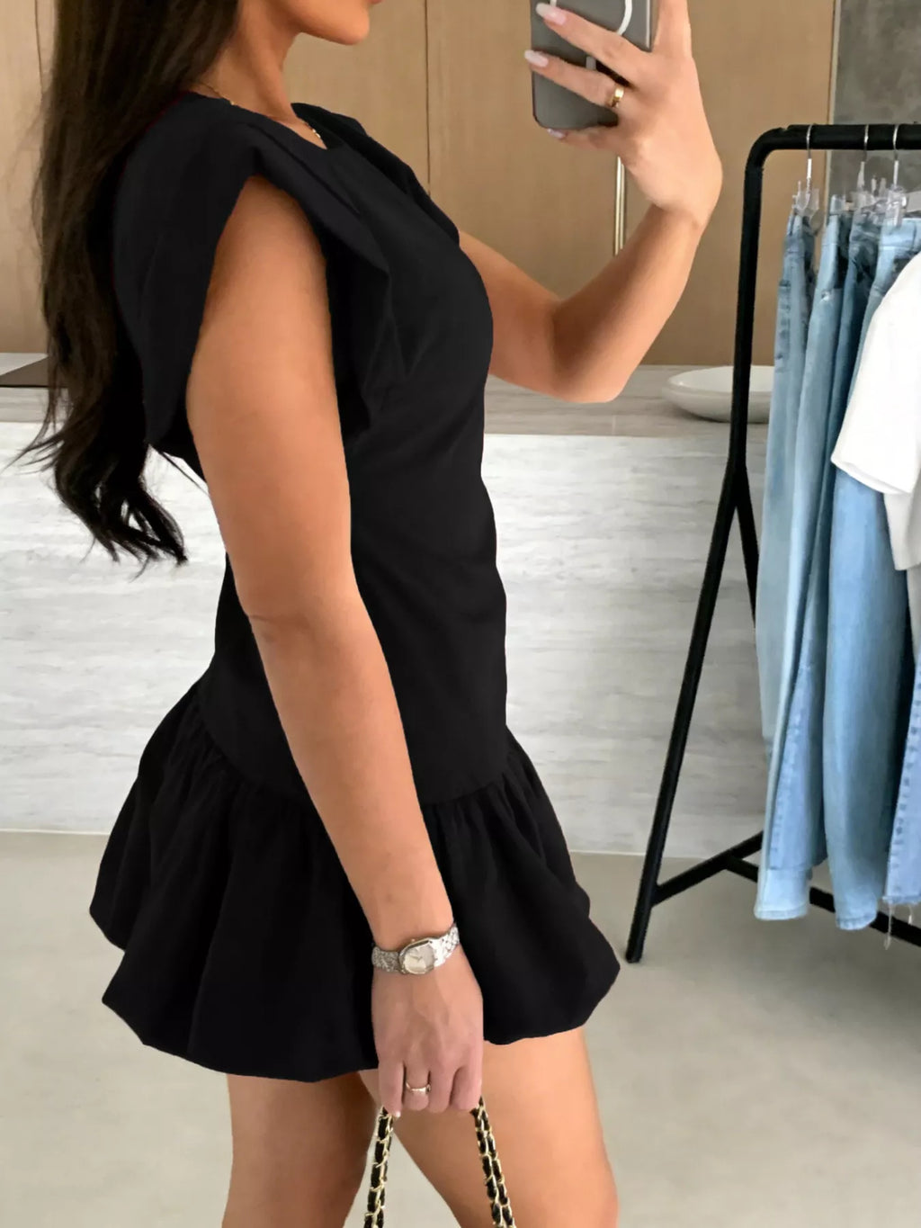 women's ruffle hem mini dress - extra view