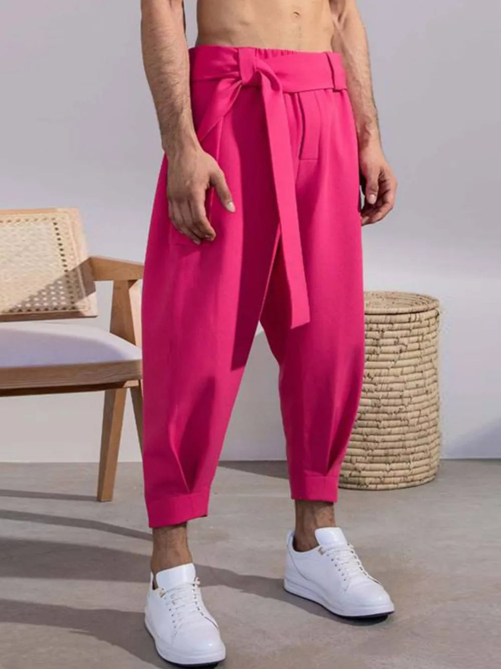 Men's Full Size Mid Rise Cropped Pants Plus Size Hot Pink