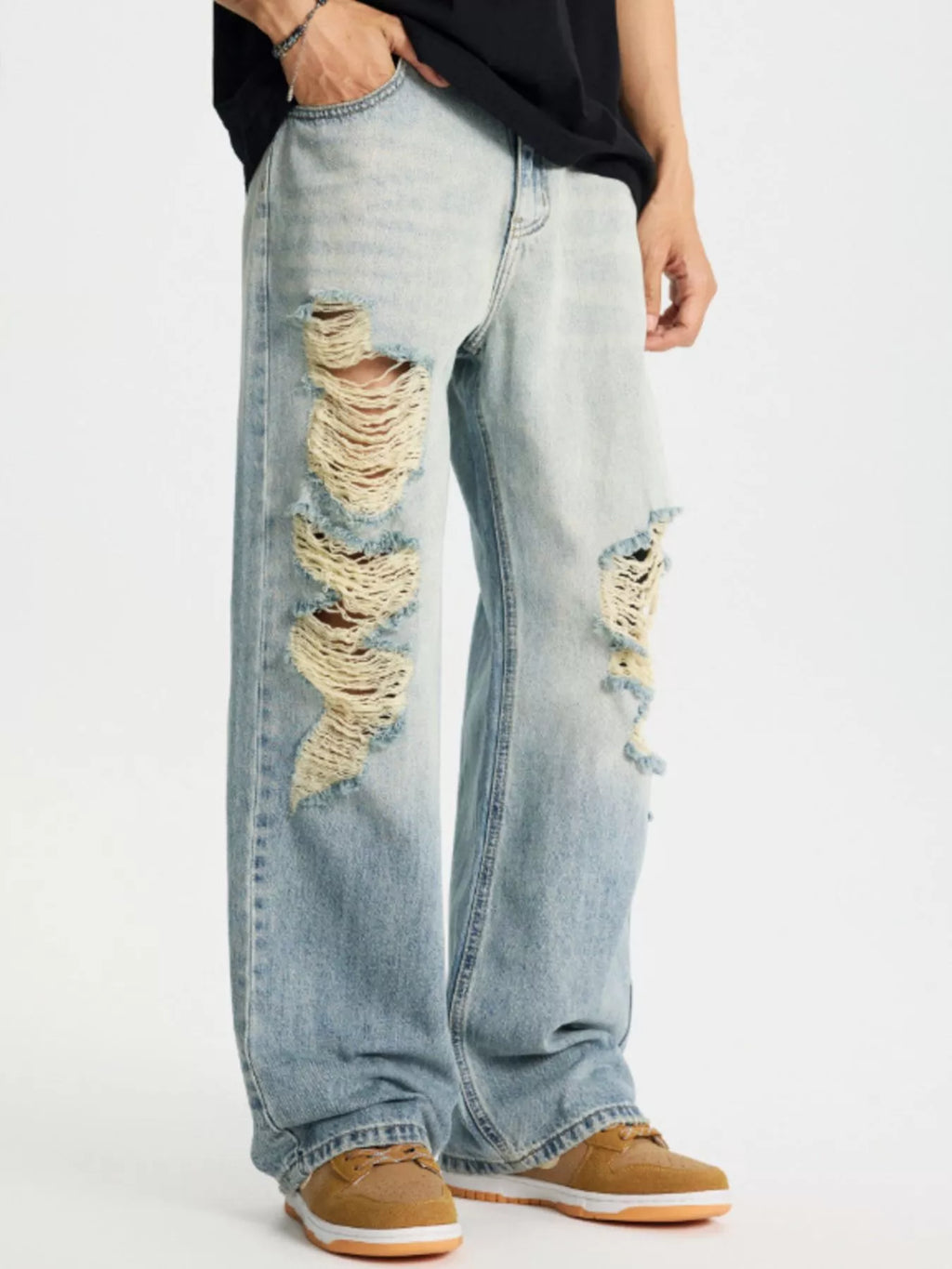 men's men's full size distressed wide leg jeans plus size - product detail