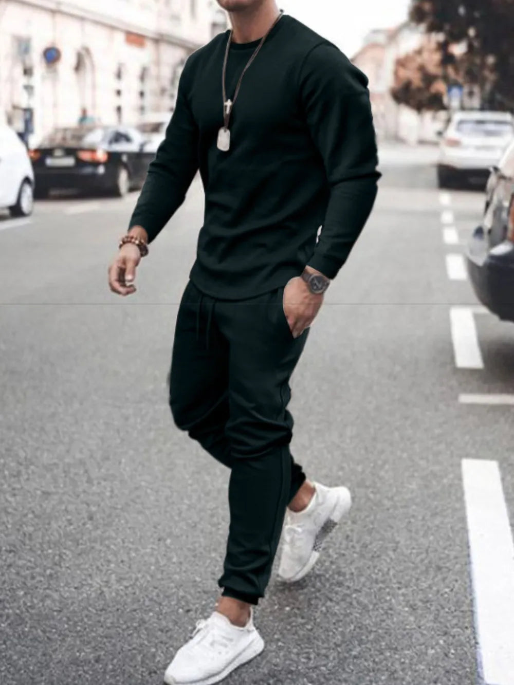 men's full size round neck long sleeve top and pants set plus size styled as men’s set