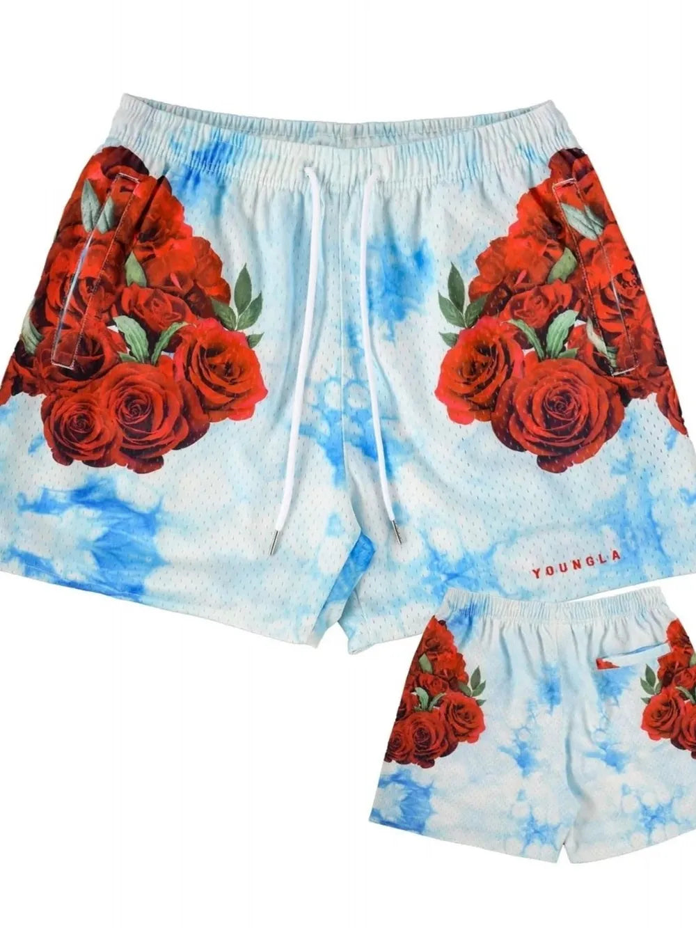 Men's Plus Size Drawstring Printed Shorts Light Blue