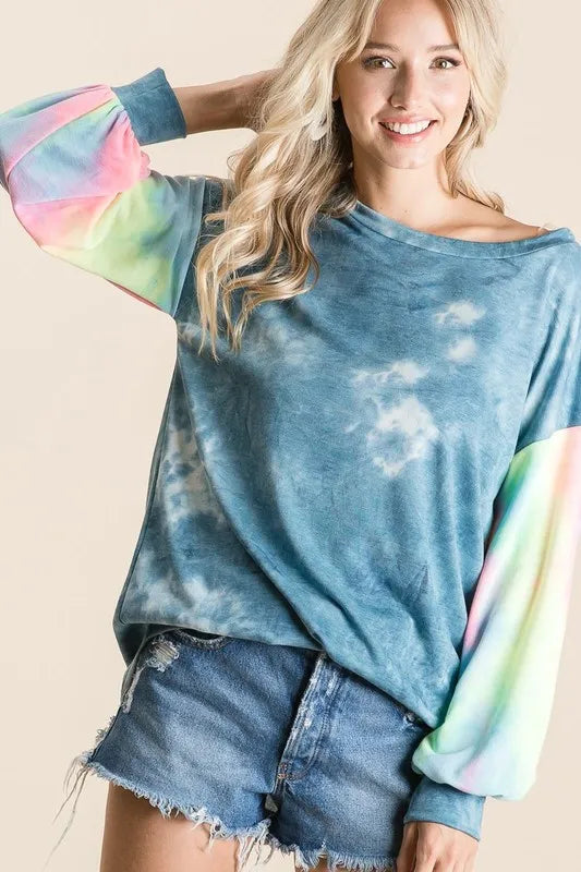 women's bibi tie dye french terry top with contrast tie dye - extra view