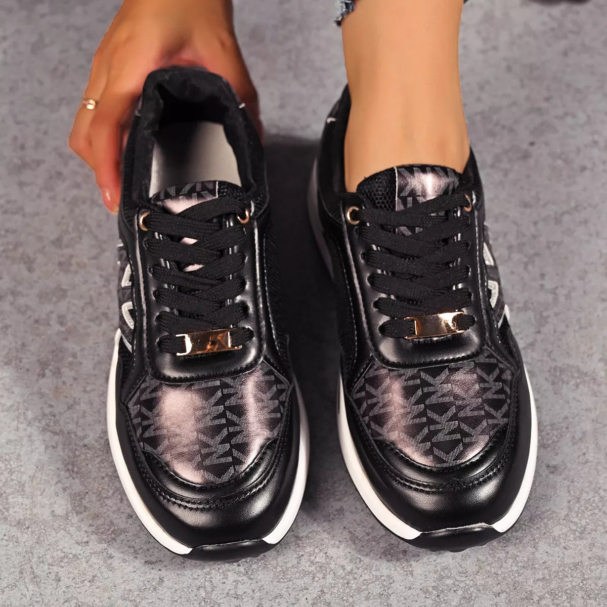 women's lace up round toe sneakers - back view