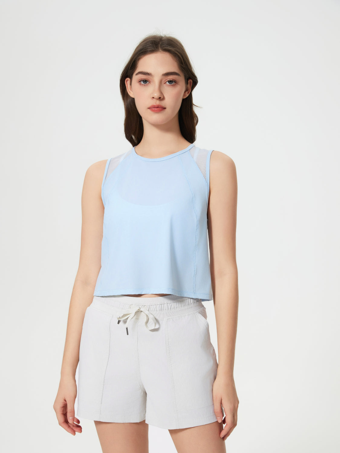 Millennia Round Neck Cropped Active Tank Baby Blue