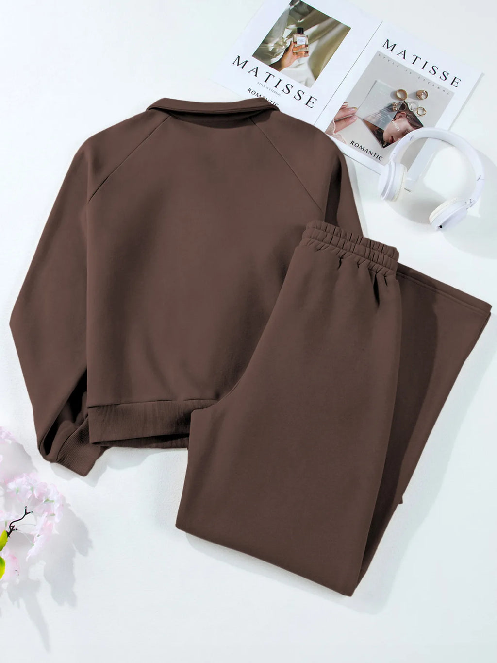 women's collared sweatshirt and high waist pants active set - additional image
