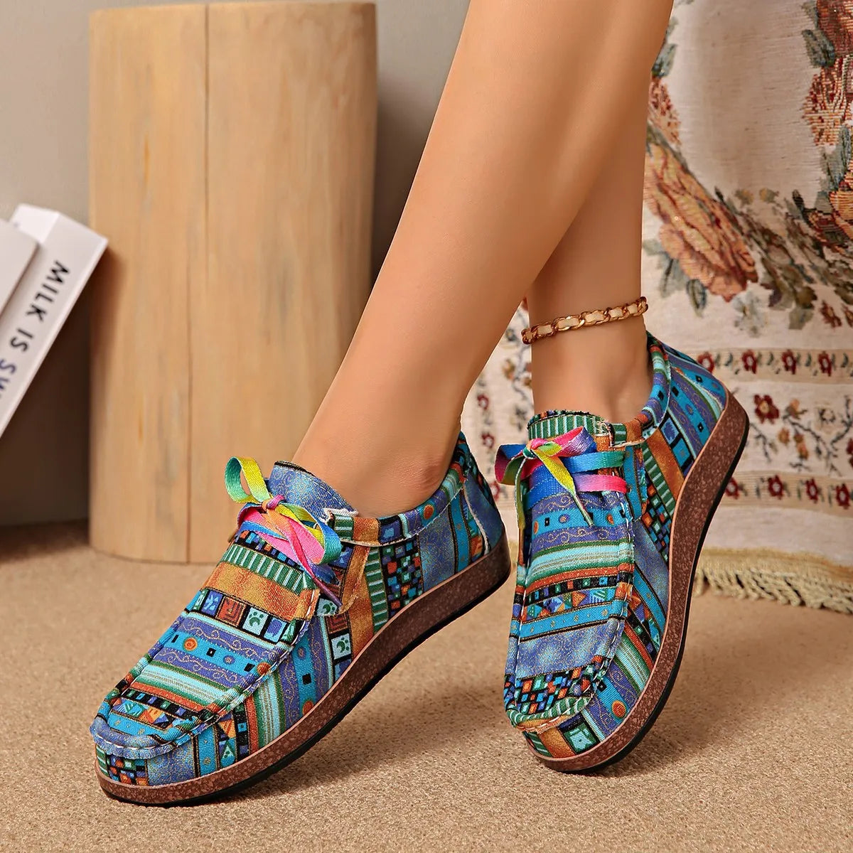 women's printed round toe sneakers - alternate angle