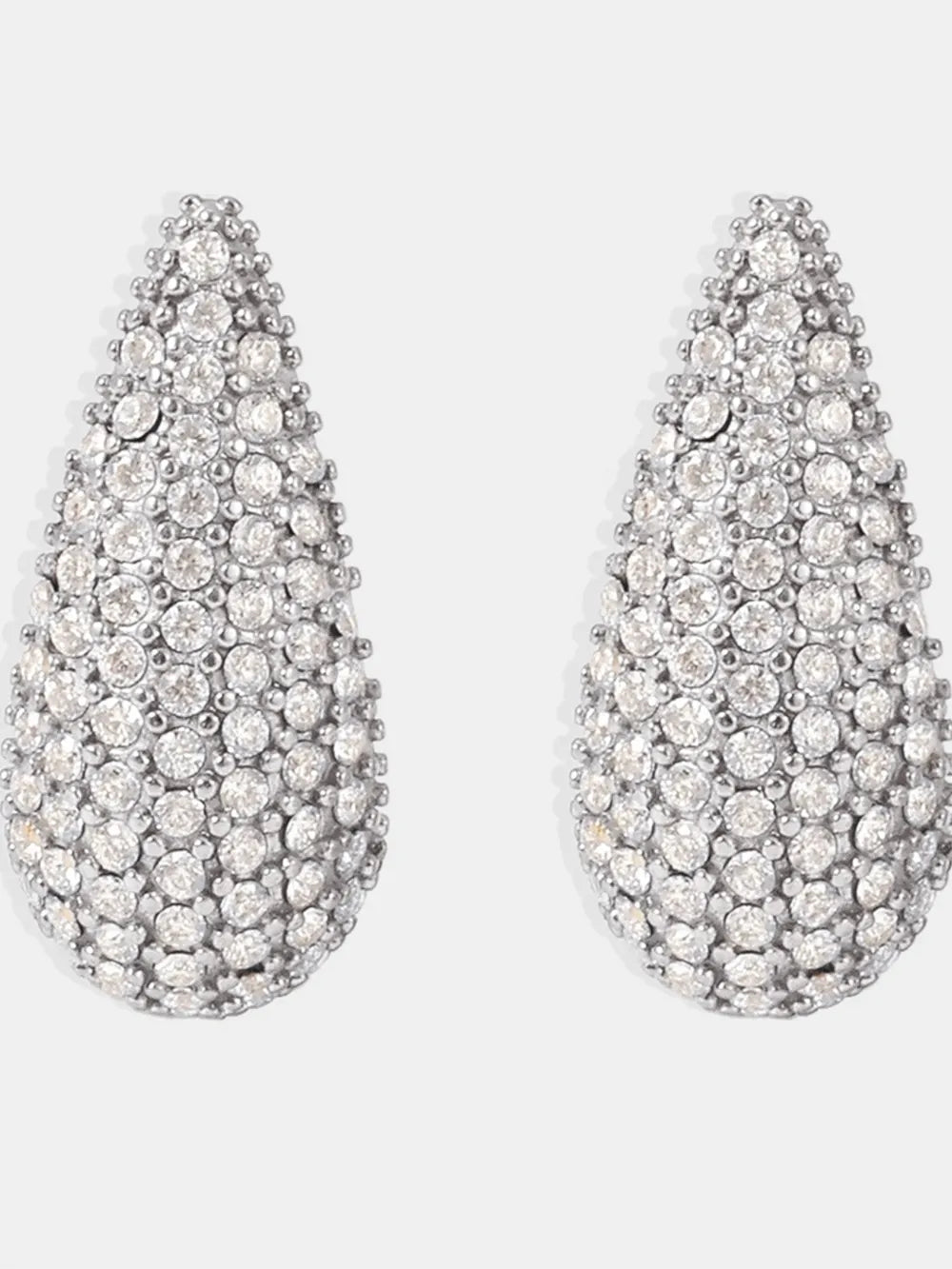 Stainless Steel Inlaid Zircon Teardrop Earrings