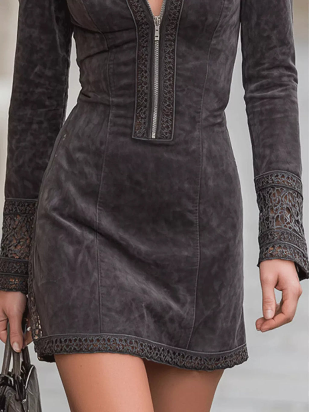 women's full size lace detail zip front mini dress plus size - product detail