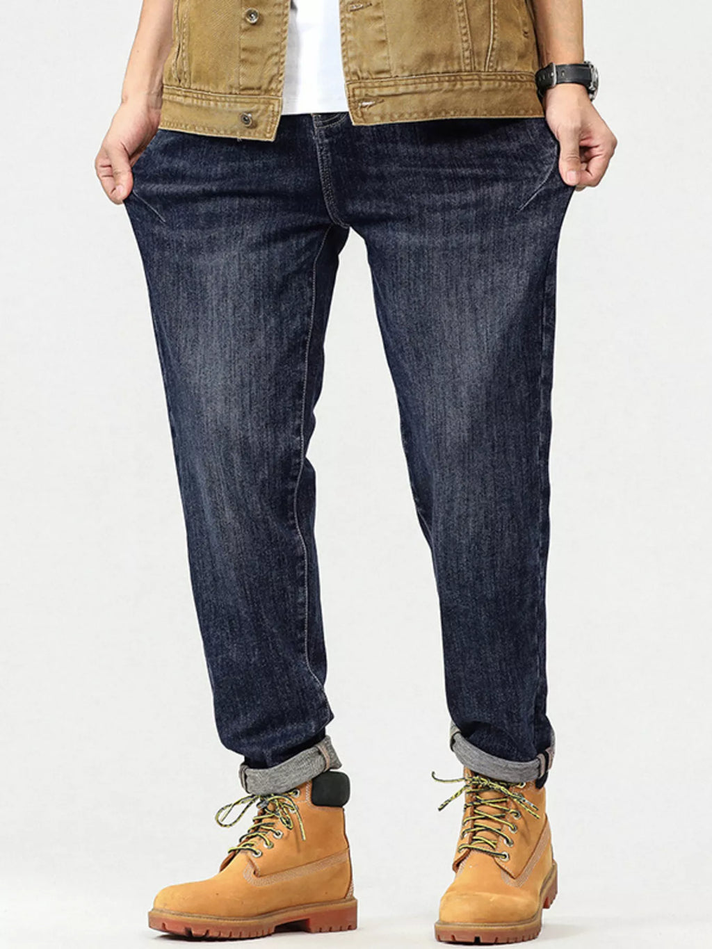 men's men's plus size vintage wash relaxed fit jeans - styling option