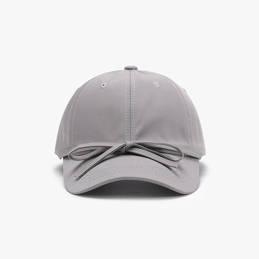 Tied Bow Cotton Baseball Cap Gray One Size