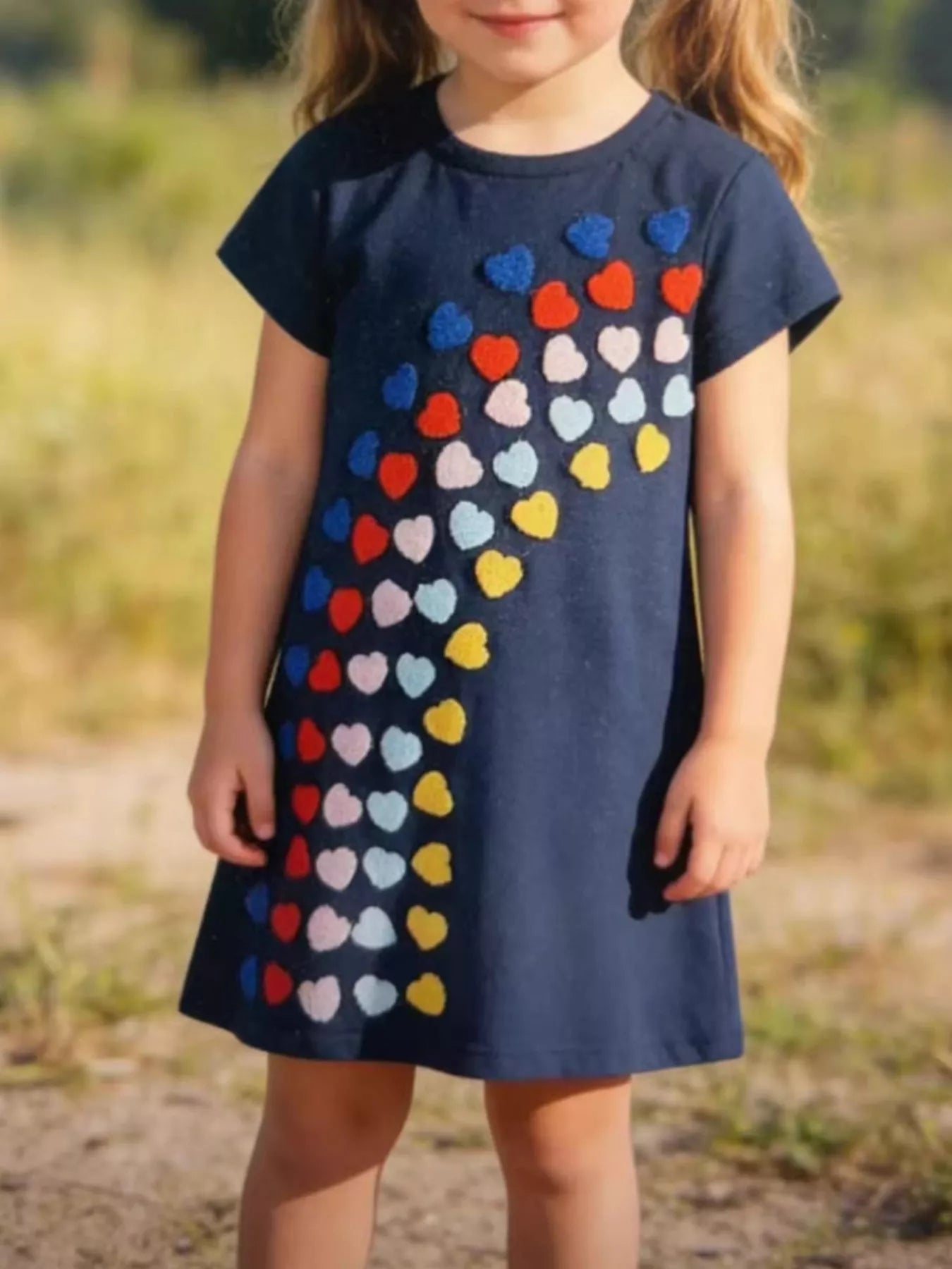 women's children's heart applique short sleeve dress - main product image