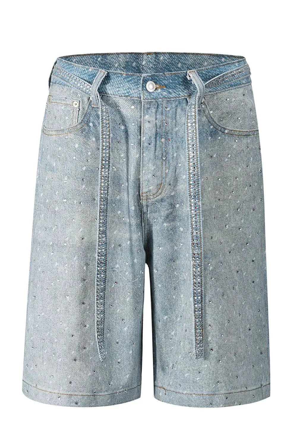 Men's Washed Rhinestone Denim Bermuda Shorts Medium