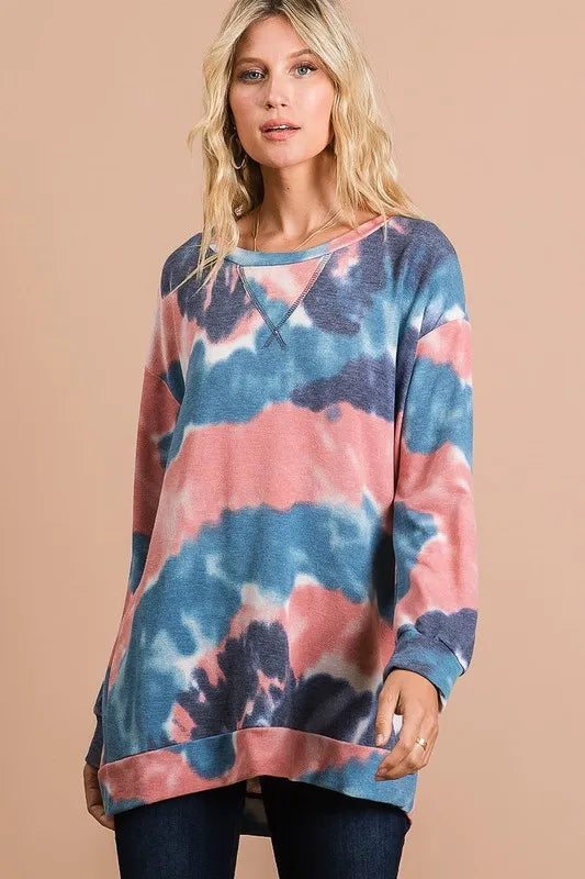 bibi tie dye french terry pull over with front stitching detail - main product image