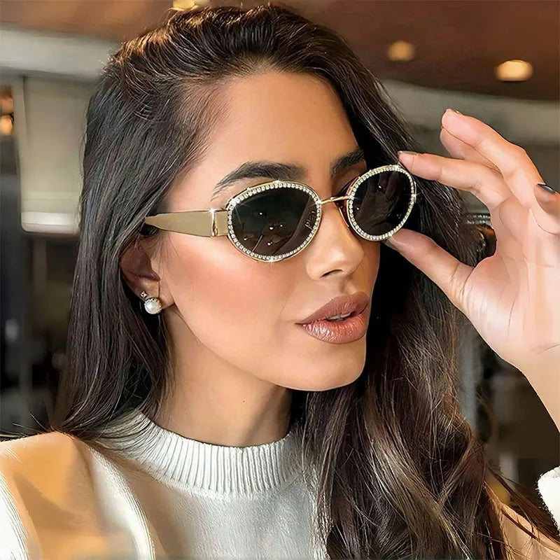 rhinestones decor oval sunglasses styled as apparel