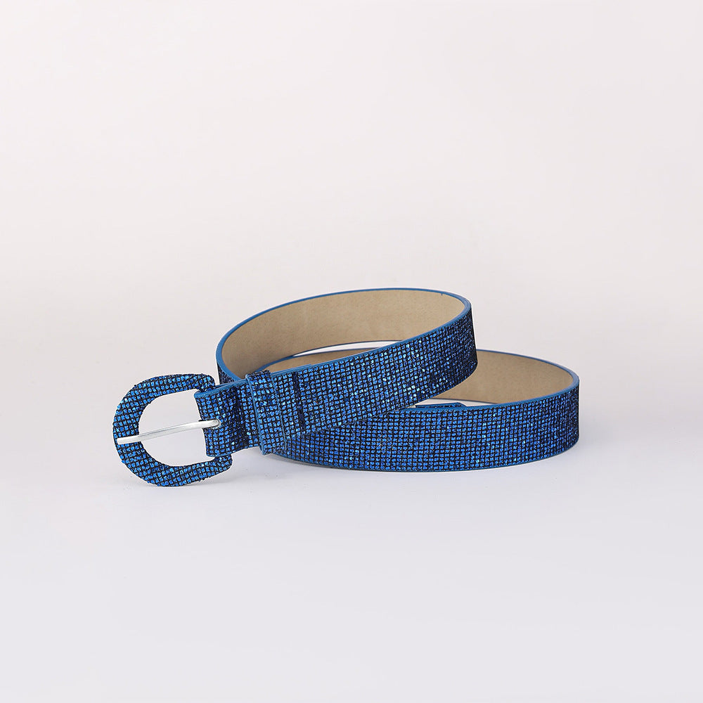 Sequin PU Leather Belt Royal Blue